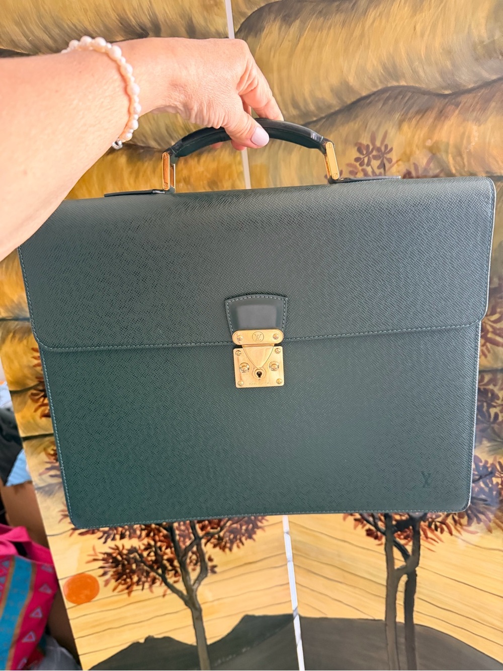 Luxury Men's / woman’s Black Leather Briefcase with Gold Hardware